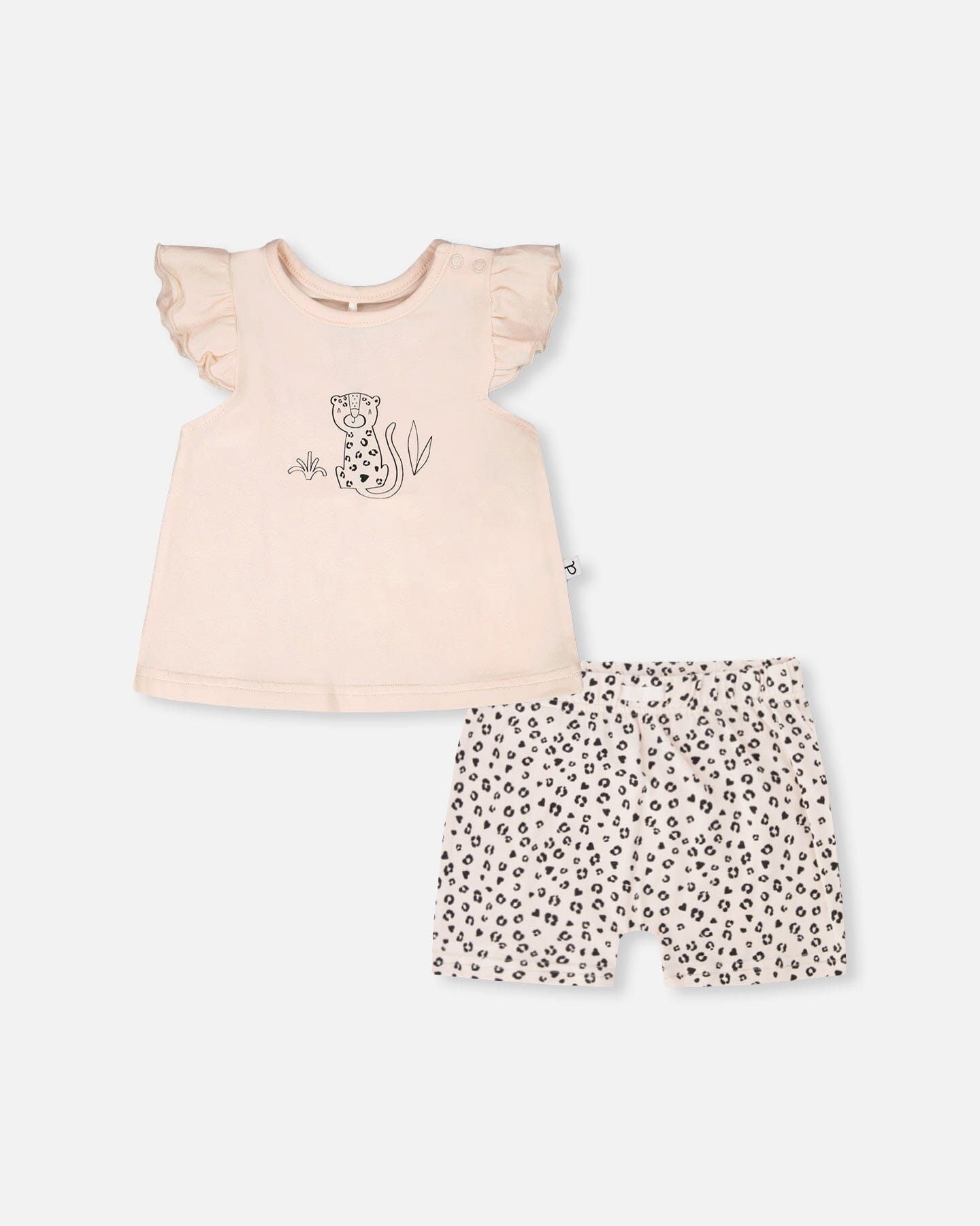 Organic Cotton Jersey Top And Short Set Peach And Peach Animal Print-0