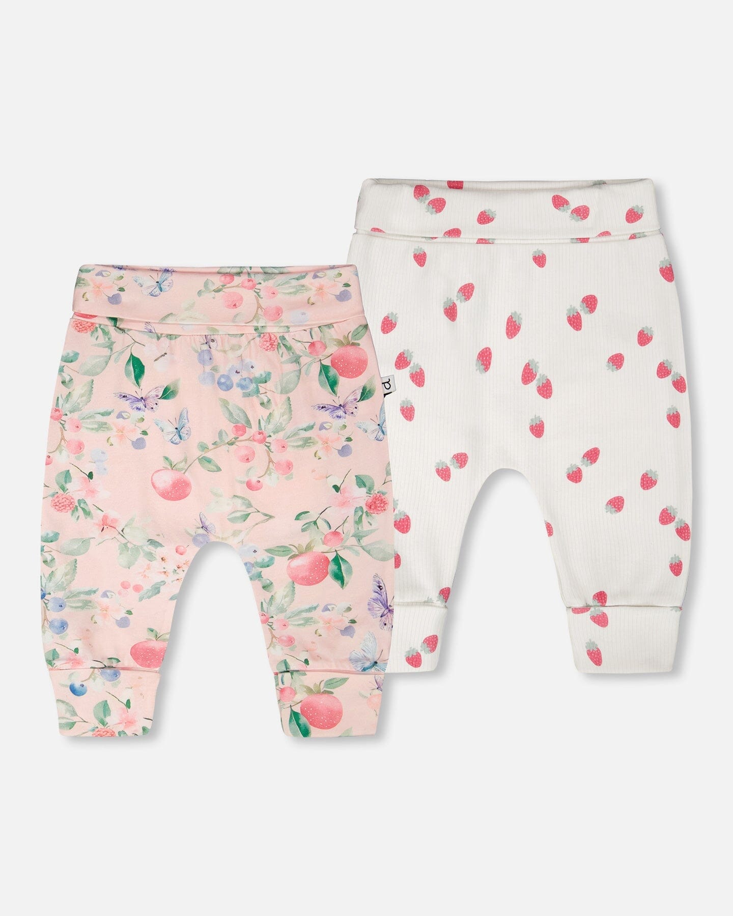 2 Pack Cotton Jersey Evolutive Pants Pink Printed Berries And White Strawberry Print