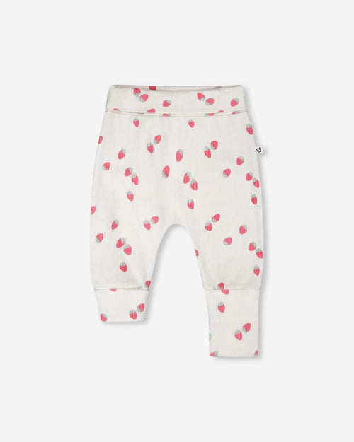 2 Pack Cotton Jersey Evolutive Pants Pink Printed Berries And White Strawberry Print