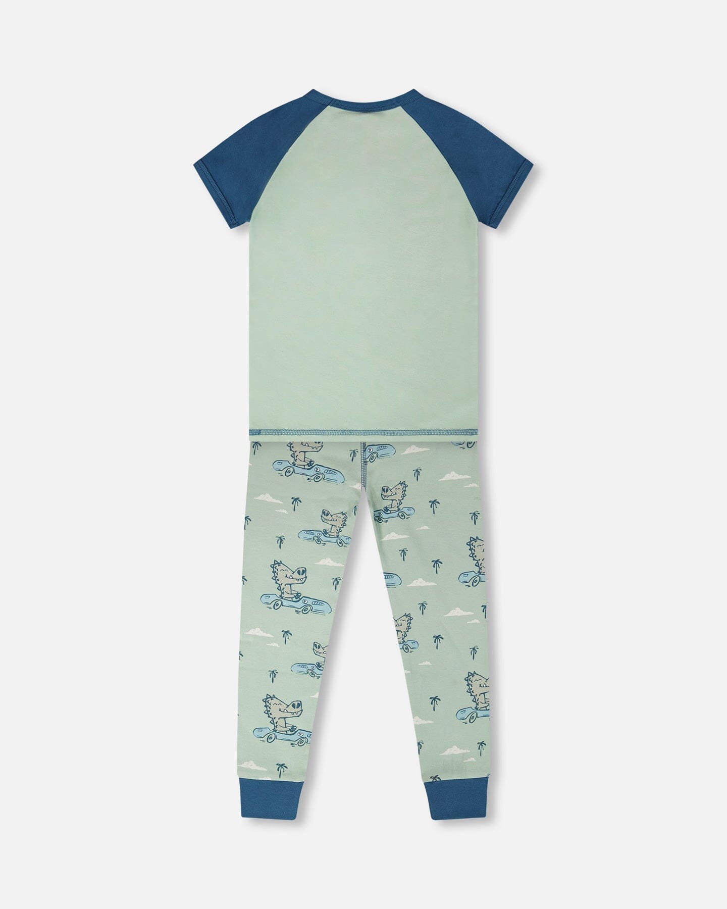 Organic Cotton Two-Piece Pyjama Set Green Crocodile Print-2