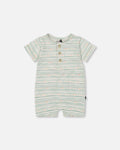 Organic Cotton Romper White Printed Mint Green Lines