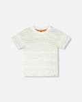 Organic Cotton T-Shirt White Printed Mint Green Lines