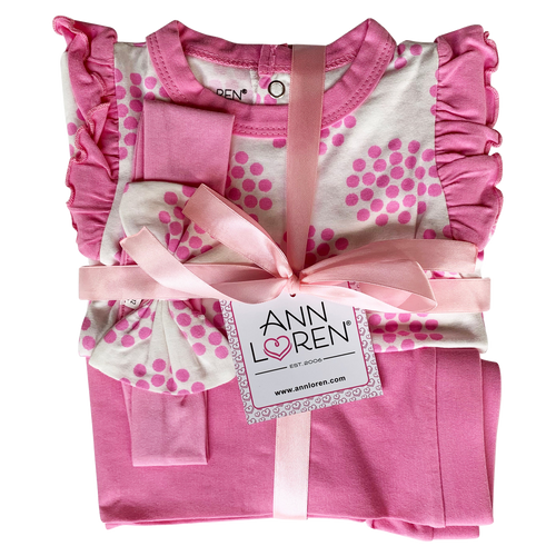 AnnLoren Baby Girls Layette Pink Polka Dot Onesie Pants Headband 3pc Gift Set Clothing-1