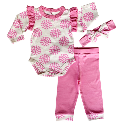 AnnLoren Baby Girls Layette Pink Polka Dot Onesie Pants Headband 3pc Gift Set Clothing-0