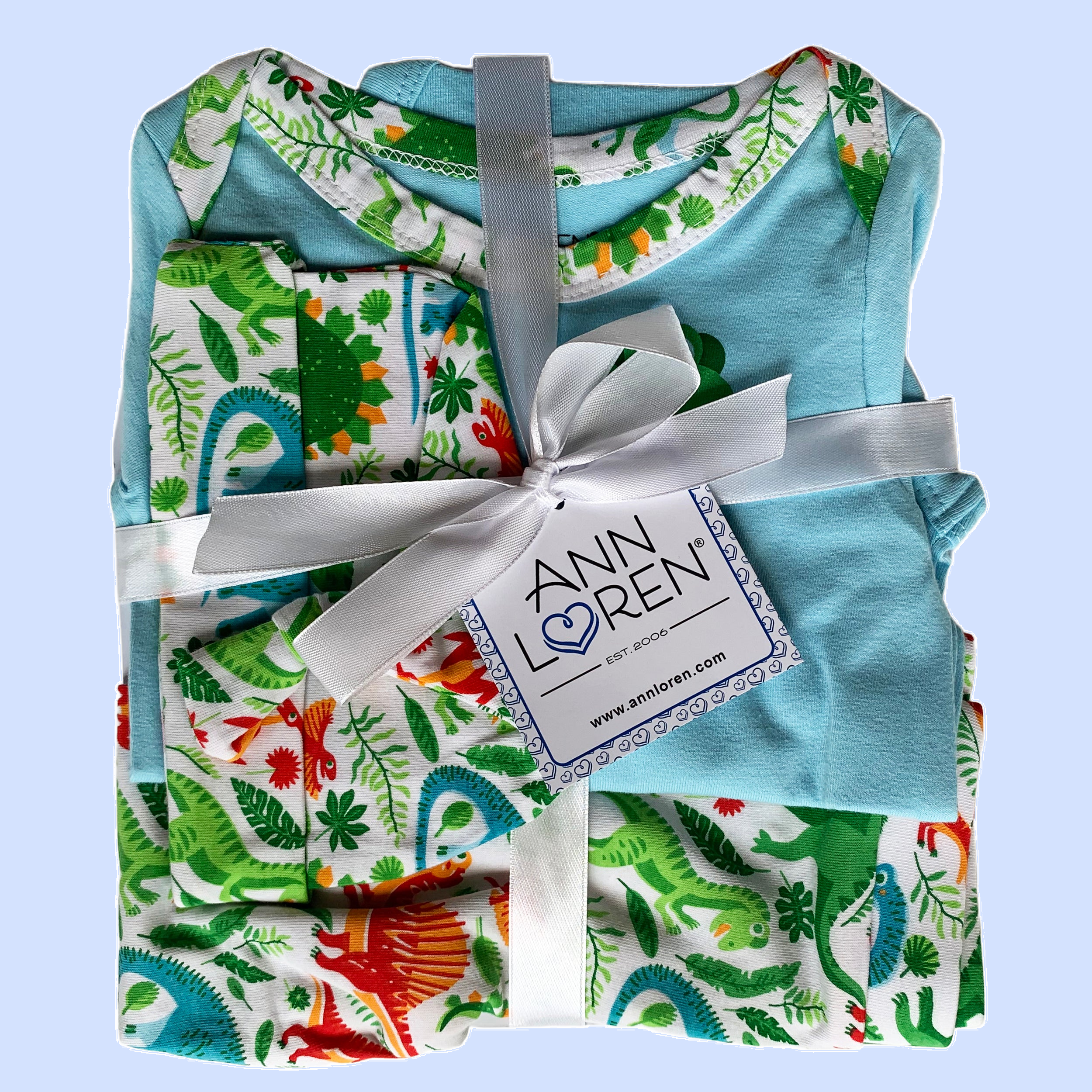 AnnLoren Baby Layette Boys Dinosaur Long Sleeve Onesie Pants Cap 3pc Gift Set-1