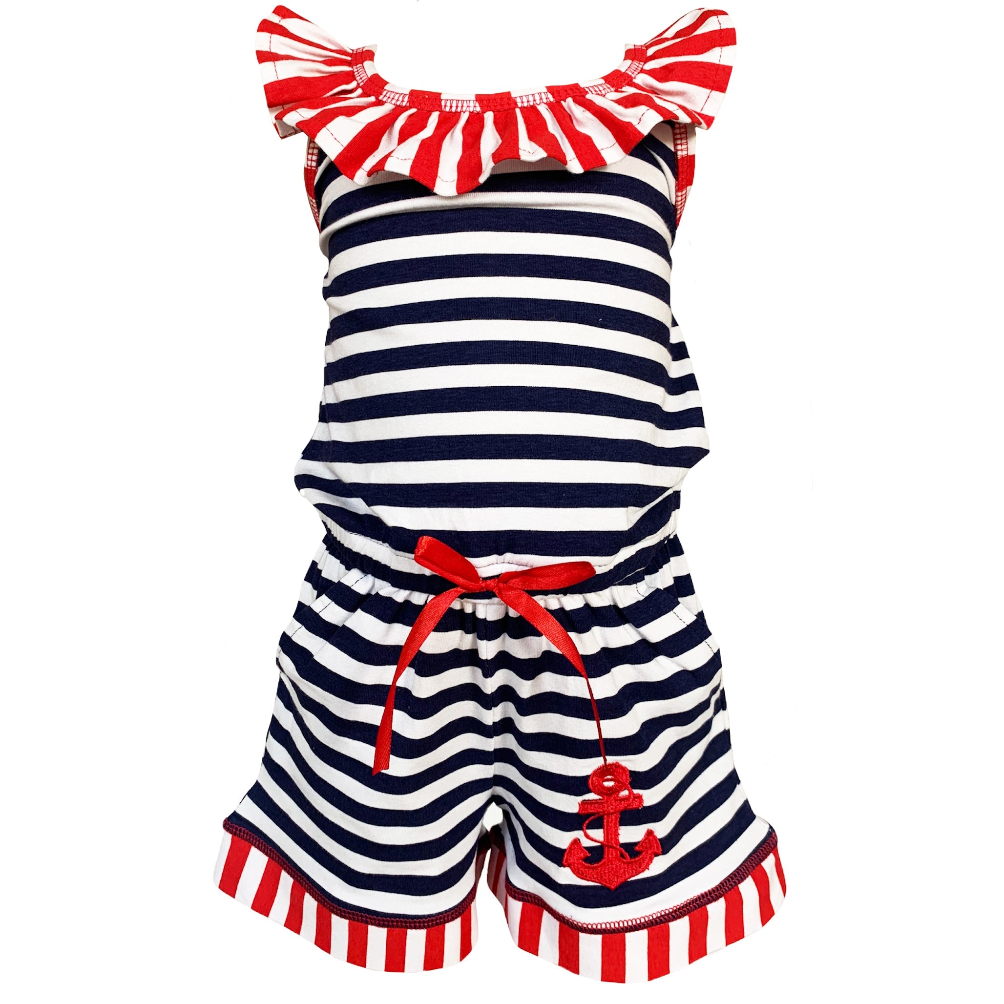 AnnLoren Girls Nautical Anchors Away Jumpsuit Summer Romper-2