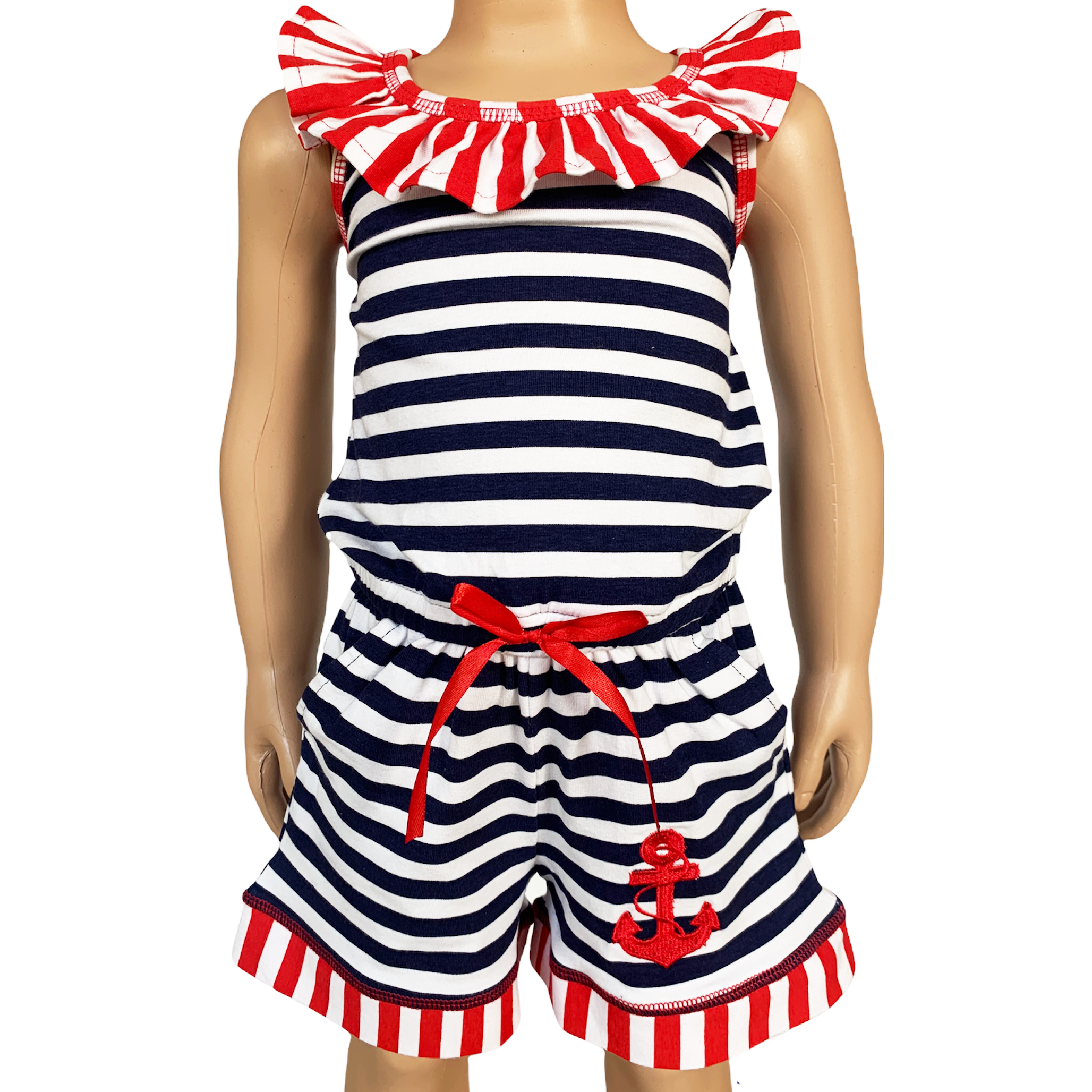 AnnLoren Girls Nautical Anchors Away Jumpsuit Summer Romper-0