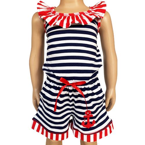 AnnLoren Girls Nautical Anchors Away Jumpsuit Summer Romper-0