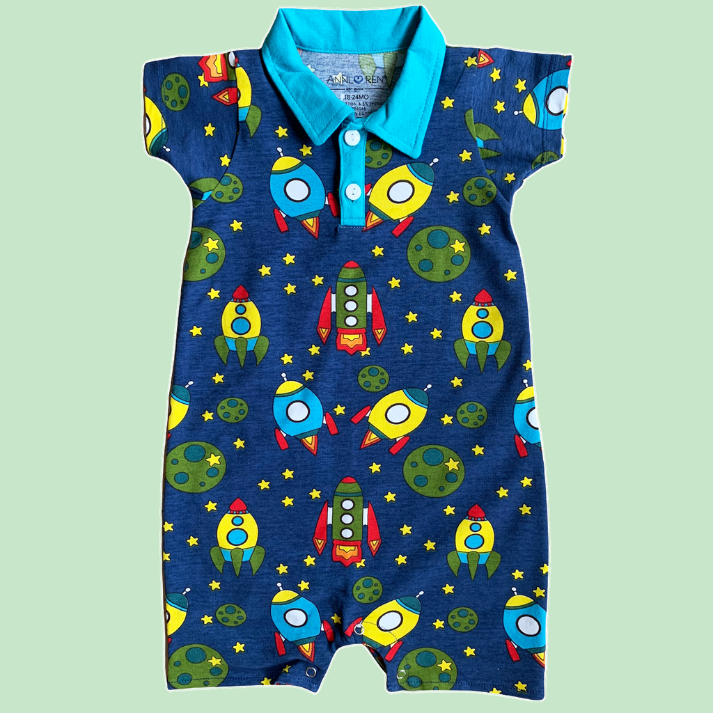 AnnLoren Spaceship Boys Romper Toddler Short Sleeve Cotton-0