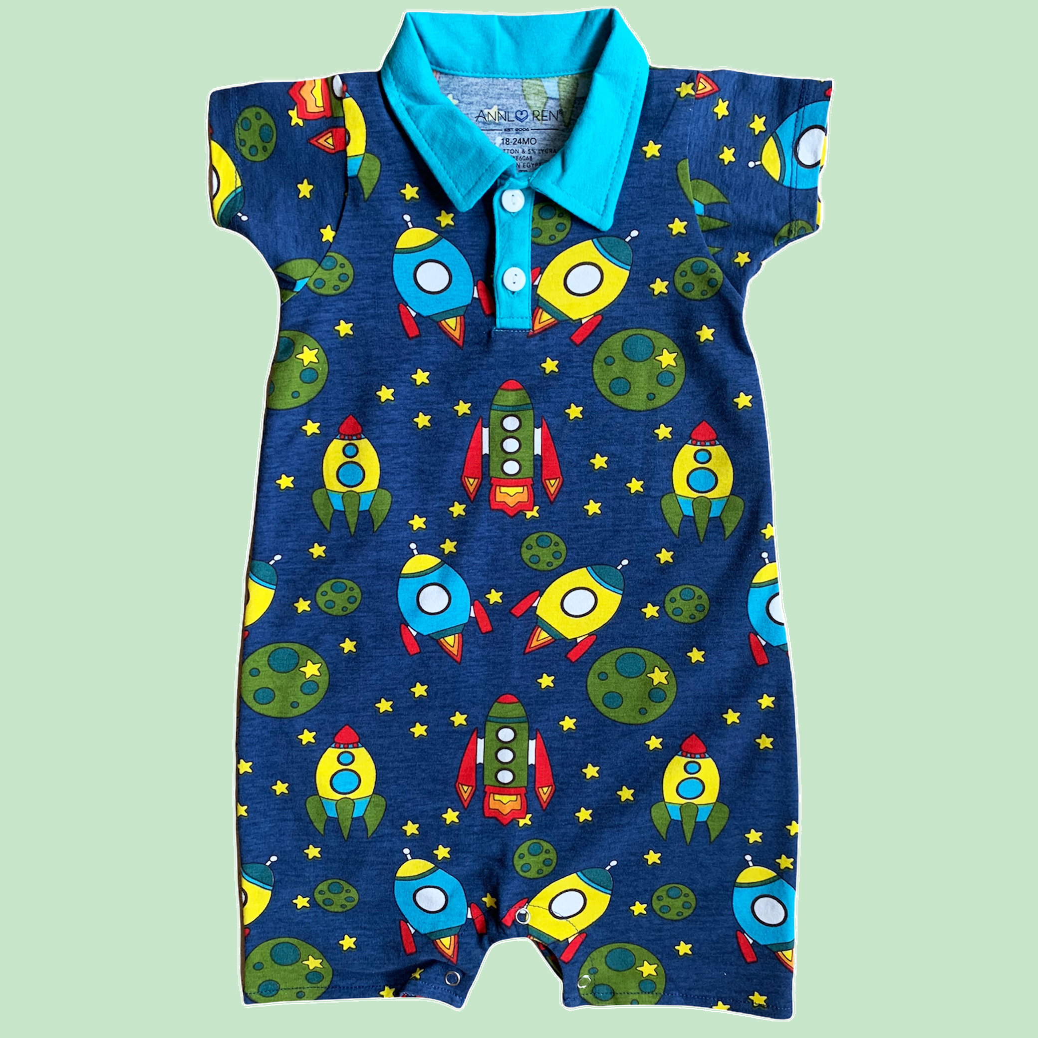 AnnLoren Spaceship Boys Romper Toddler Short Sleeve Cotton-0